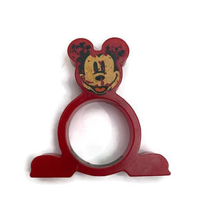 Antique Bakelite Red Mickey Mouse Napkin Ring Disney 2 Side Decal